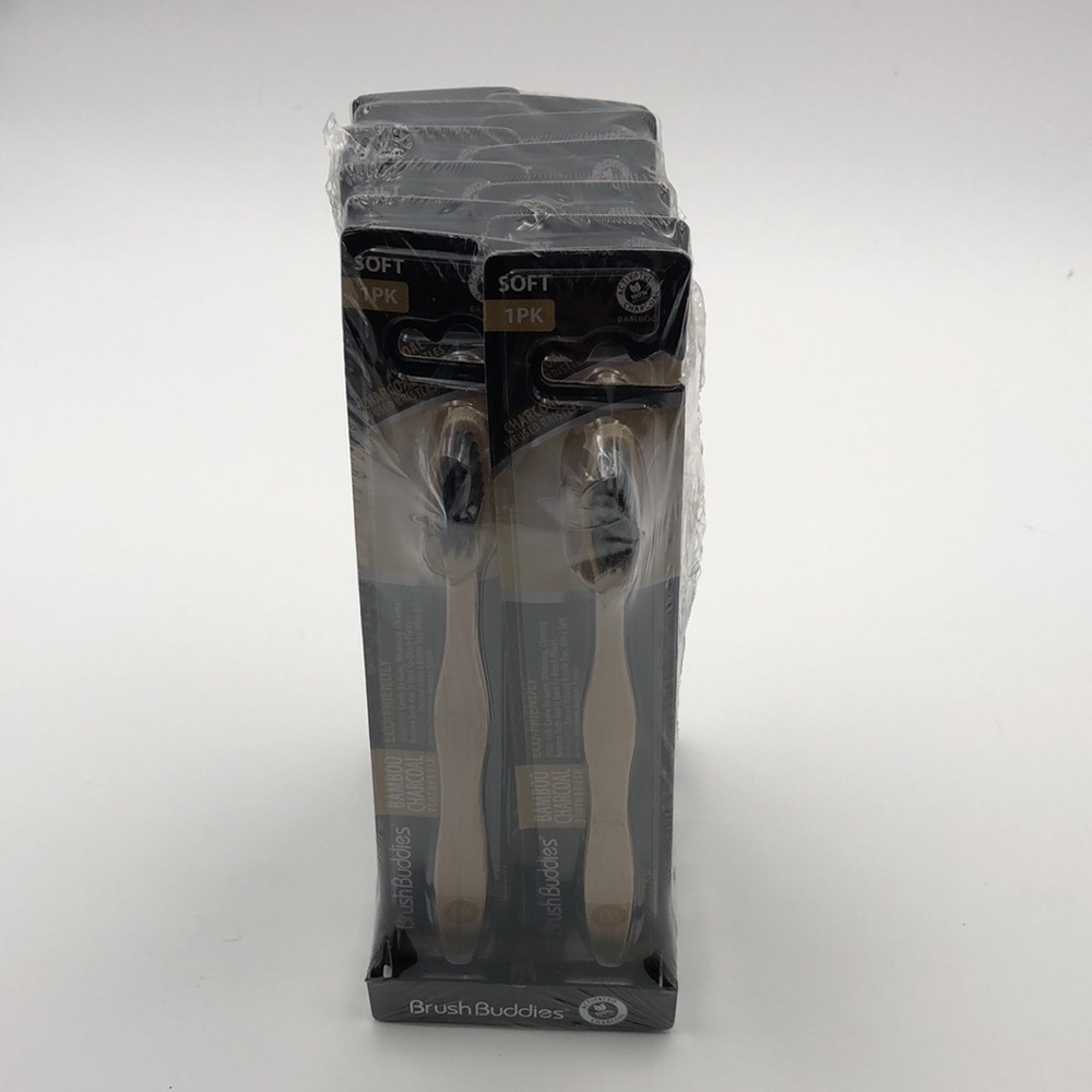 Brush Buddies Bamboo Toothbrush Charcoal Infused Soft Bristles Set of 12
